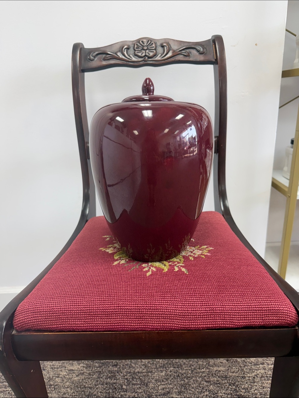 Elegant Deep Burgundy Ceramic Decorative Jar with Lid
